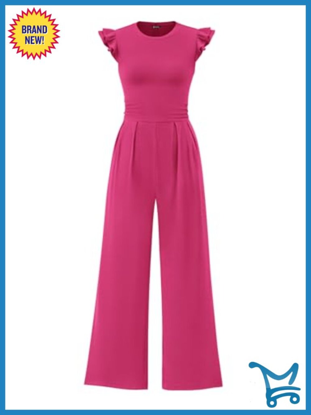 Ruffle Cap Sleeve Rib Knit Jumpsuit Romper Crewneck Wide Leg One Piece Outfit